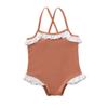 Toddler Kid Baby Girls One-Piece Swimsuit Halter Sleeveless Swimwear Ruffled Floral Beachwear Bathing Suit 1-6T (Dark Orange, 5-6Y) view 1