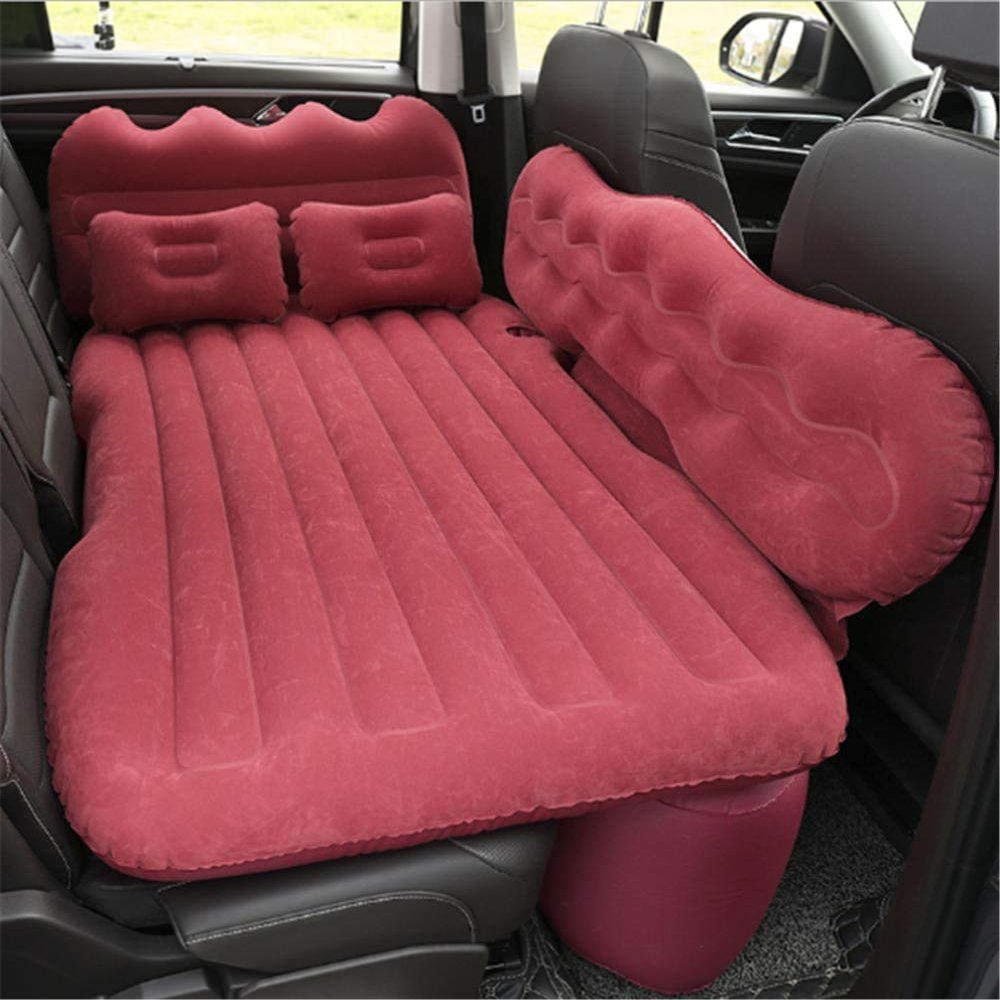 WSJYP Air Mattress, Thickened Flocking Travel Mattress, Camping Air Bed, SUV Rear Seat Car Mattress, with Air Pump,red