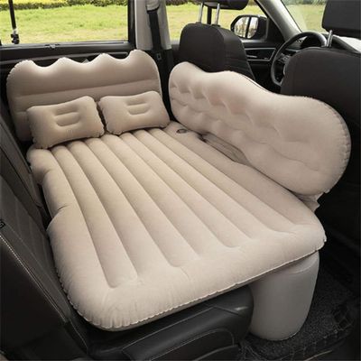 WSJYP Air Mattress, Thickened Flocking Travel Mattress, Camping Air Bed, SUV Rear Seat Car Mattress, with Air Pump,Beige