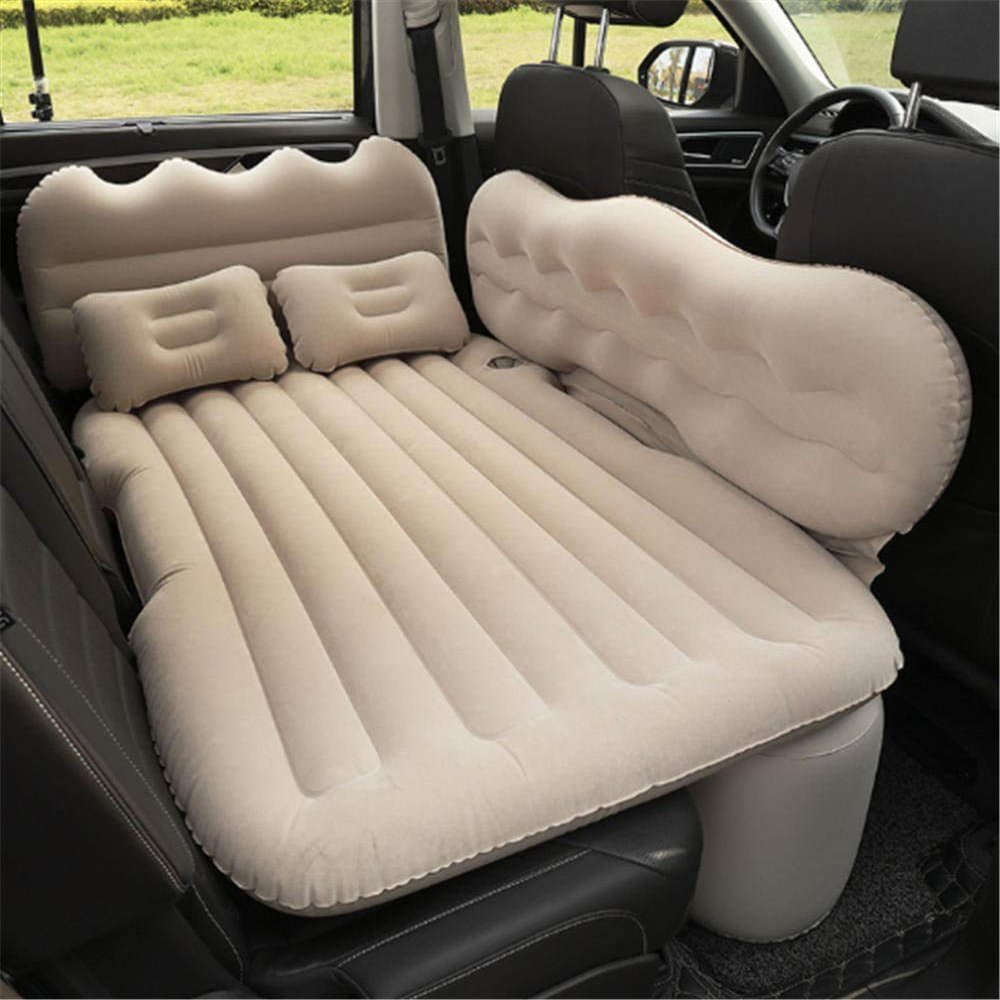 WSJYP Air Mattress, Thickened Flocking Travel Mattress, Camping Air Bed, SUV Rear Seat Car Mattress, with Air Pump,Beige