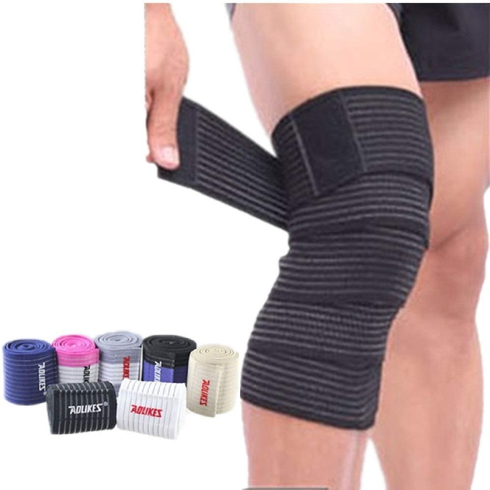 Runworld (1 Pair) Elastic Breathable Knee Brace Compression Bandage Wraps Pain Relief Straps Support Wraps Sleeve for Men Women Cross Training WODs,Gym Workout,Fitness & Powerlifting (Black#1)