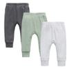 O2 BABY Organic Cotton Unisex Baby Jogger Pants, 3-Pack Pull-on Bottoms, Newborn Leggings (0-3 Months, Green/Gray/White) view 1