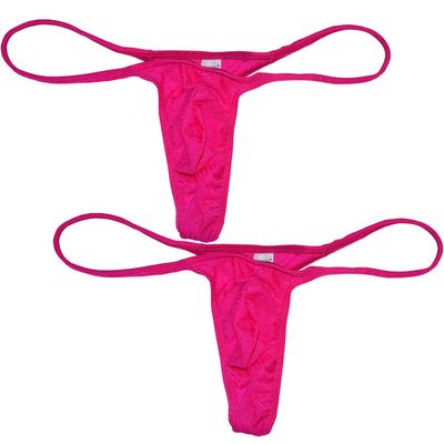 OROCOJUCO 2PCS Men's Spandex Mini Thong Slim Pouch Underwear Shiny Dots G-String T-Back Bikini Hot Pink L