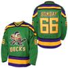EETUG Mighty Ducks Jersey #96 Charlie Conway #99 Adam Banks #33 Greg Goldberg #66 Gordon Bombay Movie Hockey Jersey White Green (66 Green, Small) view 1