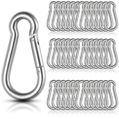 60Pcs Stainless Steel Carabiner Clip Spring-Snap Hook 1/4 in, M6 x 2 3/8 Inch Small Heavy Duty Carabiner Clips for Hammock, Punching Bag, Swing, Gym