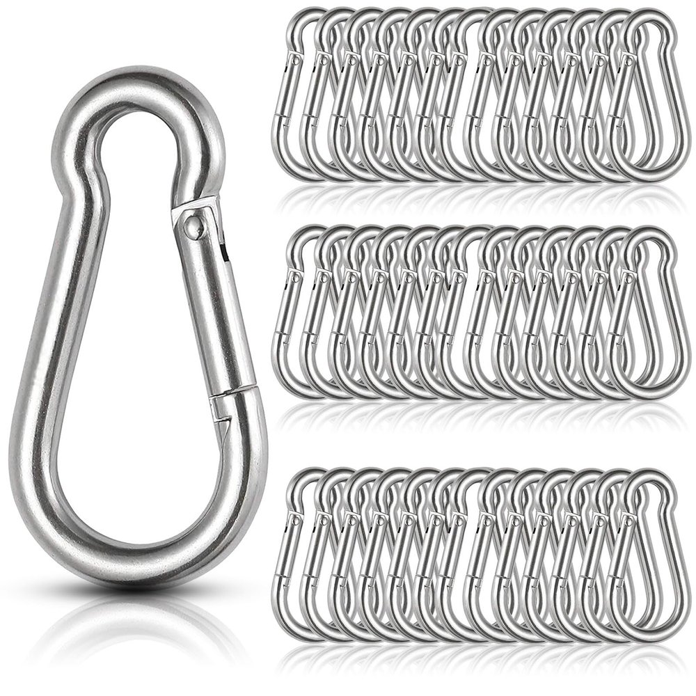 60Pcs Stainless Steel Carabiner Clip Spring-Snap Hook 1/4 in, M6 x 2 3/8 Inch Small Heavy Duty Carabiner Clips for Hammock, Punching Bag, Swing, Gym
