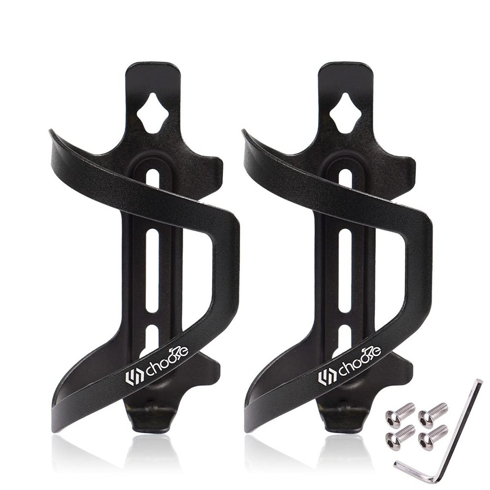 Chooee Bike Water Bottle Holder Aluminum, Bicycle Water Bottle Cage for Road Bikes Mountain Bikes Black 2-Pack
