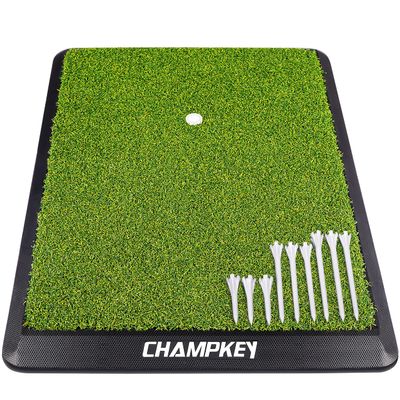 CHAMPKEY Premium Synthetic Turf Golf Hitting Mat | Heavy Duty Rubber Base Golf Practice Mat | Come with 1 Rubber Tee and 9 Plastic Tees (8.5" x 17", LITE Version)