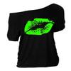 MAGICMK Women's Plus Size Off Shoulder Lips Print T-Shirt Top in Black, 2XLarge view 1