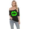 MAGICMK Women's Plus Size Off Shoulder Lips Print T-Shirt Top in Black, 2XLarge view 2