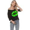 MAGICMK Women's Plus Size Off Shoulder Lips Print T-Shirt Top in Black, 2XLarge view 3