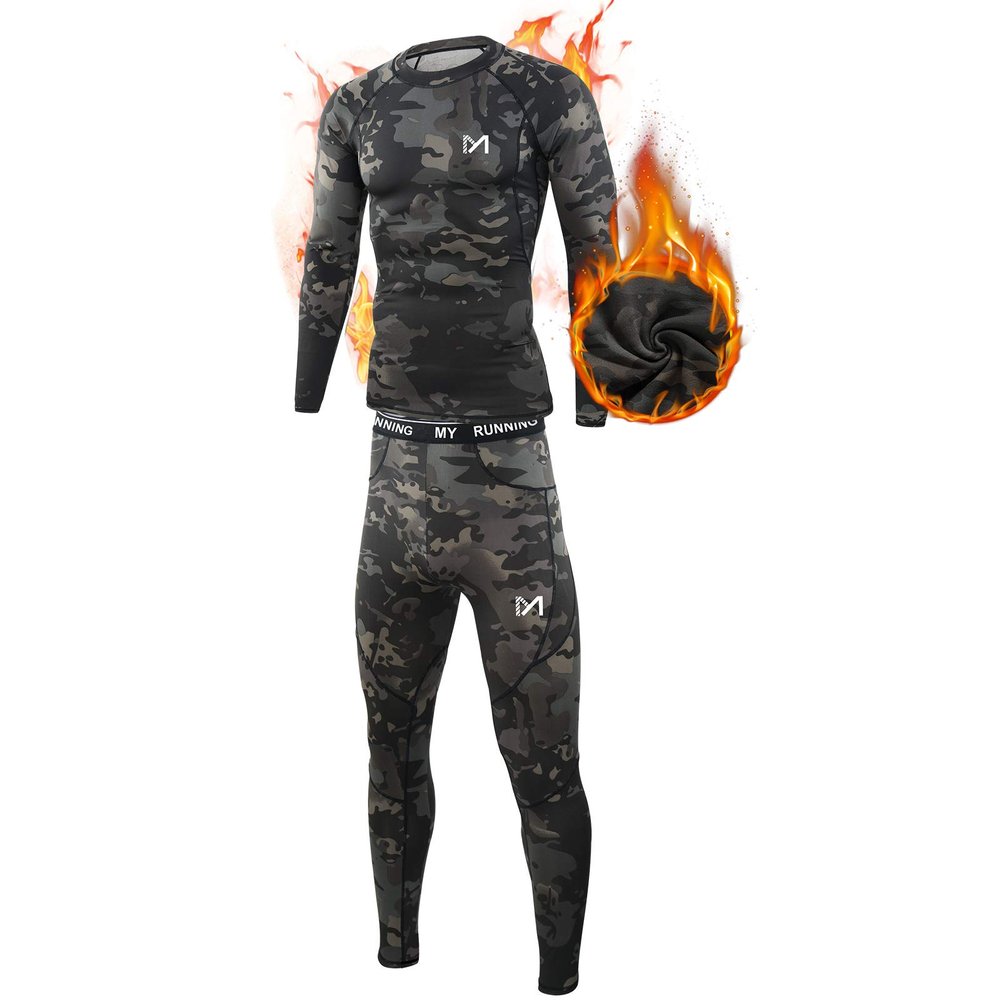 MEETYOO Thermal Underwear for Men, Winter Gear Long Johns Base Layer Top and Bottom Set for Skiing Running