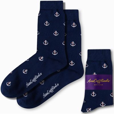 AUSCUFFLINKS Sailor Anchor Socks for Him | Sailing Yacht Race Sock | Boat Boating Sail Prezzie for Him | Yachting | Work Socks for Him | Bday Present for Guys (Sailor Anchor)