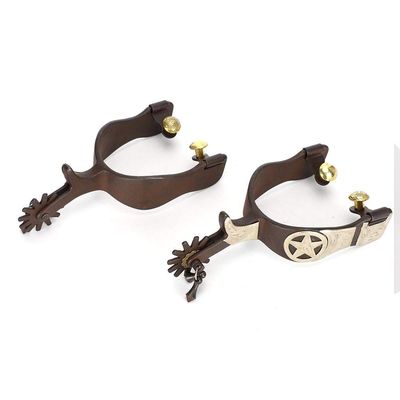 Pssopp Horse Spurs, Low Carbon Steel Material Horse Boot Spurs Decoration West Cowboy Horse Spurs Antique Brown Spur Package Horse Spurs for Riding