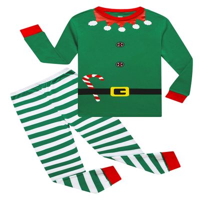 KikizYe Christmas Elf Cosplay Little Girls Boys Pjs 100% Cotton Long Sleeve Kids Toddler Pajamas Sets Size 5 Green