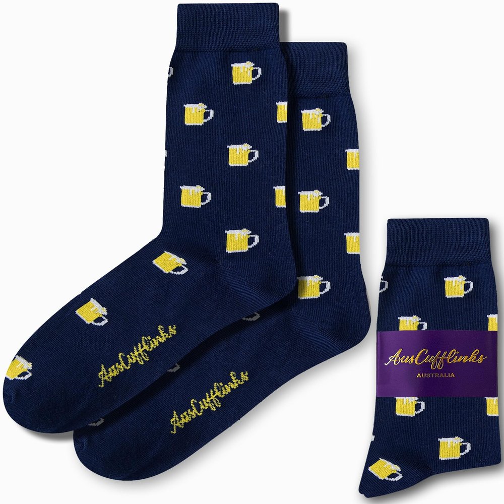 AUSCUFFLINKS Beer Lover Cider Drinker Socks for Him | Pint Pot Lager | Present for Work Colleague | Bday Gift for Guys (Beer)
