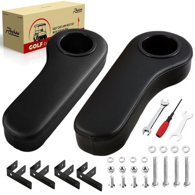 Roykaw Golf Cart Armrest with Cup Holder Compatible with EZGO Club Car Yamaha - Upgrade Support Frame/No Drilling Required - Just Only Fit 1.0" Square Tube Frame