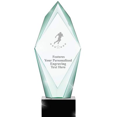 13" Jade Epic Football Player Crystal Award, Custom Engraved Football Player Trophy, Engraving Included, Prime
