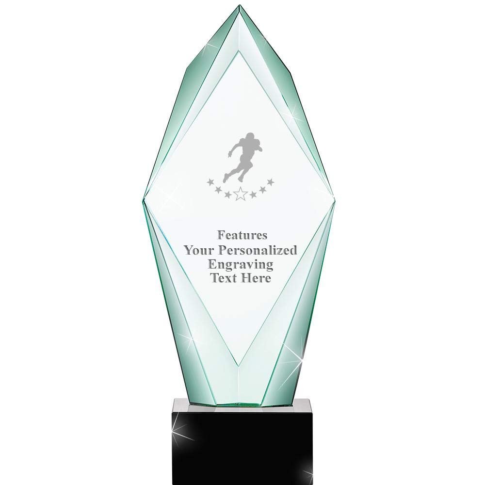 13" Jade Epic Football Player Crystal Award, Custom Engraved Football Player Trophy, Engraving Included, Prime