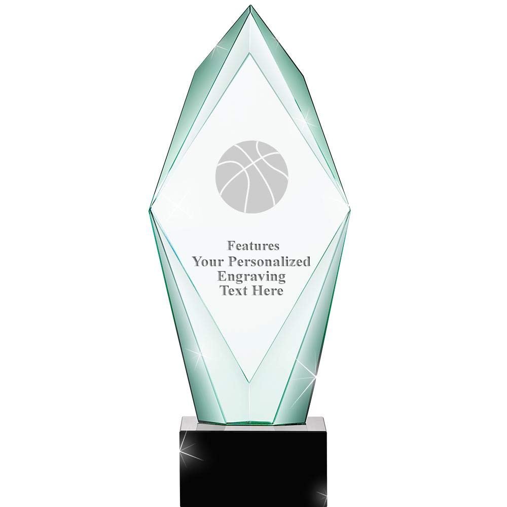 13" Jade Epic Basketball Crystal Award, Custom Engraved Basketball Trophy, Engraving Included, Prime