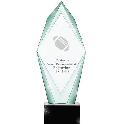 13" Jade Epic Football Crystal Award, Custom Engraved Football Trophy, Engraving Included, Prime