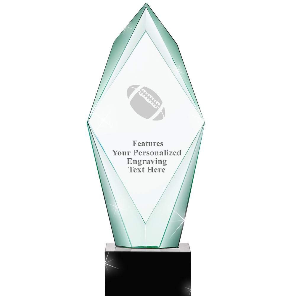 13" Jade Epic Football Crystal Award, Custom Engraved Football Trophy, Engraving Included, Prime