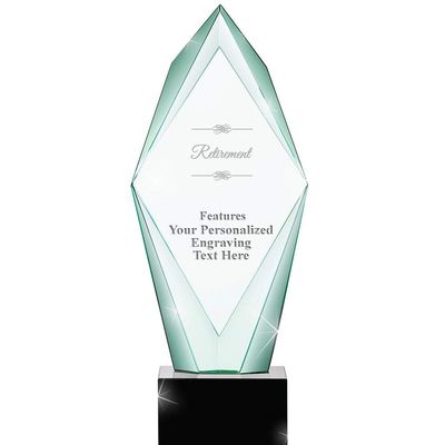 13" Jade Epic Retirement Crystal Award, Custom Engraved Retirement Trophy, Engraving Included, Prime