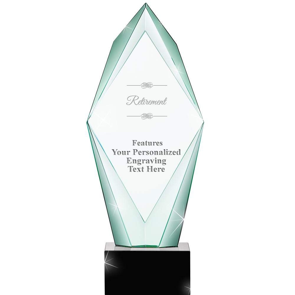 13" Jade Epic Retirement Crystal Award, Custom Engraved Retirement Trophy, Engraving Included, Prime