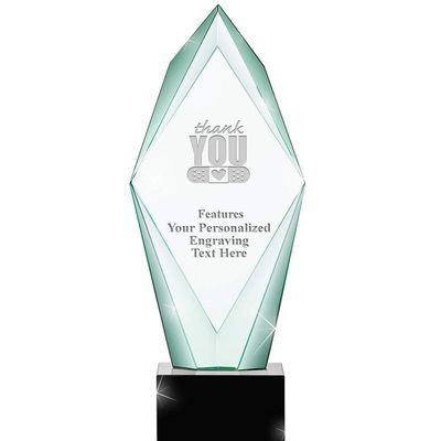 13" Jade Epic Thank You with Band Aid Crystal Award, Custom Engraved Thank You with Band Aid Trophy, Engraving Included, Prime