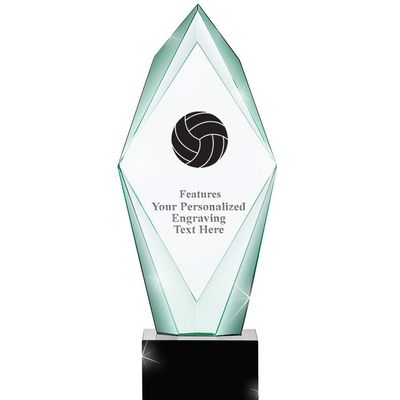 13" Jade Epic Volleyball Crystal Award, Custom Engraved Volleyball Trophy, Engraving Included, Prime