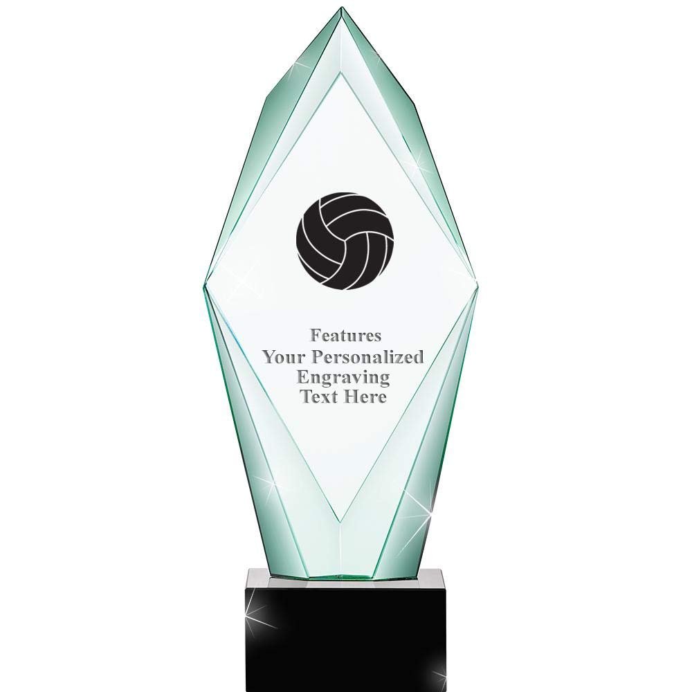 13" Jade Epic Volleyball Crystal Award, Custom Engraved Volleyball Trophy, Engraving Included, Prime