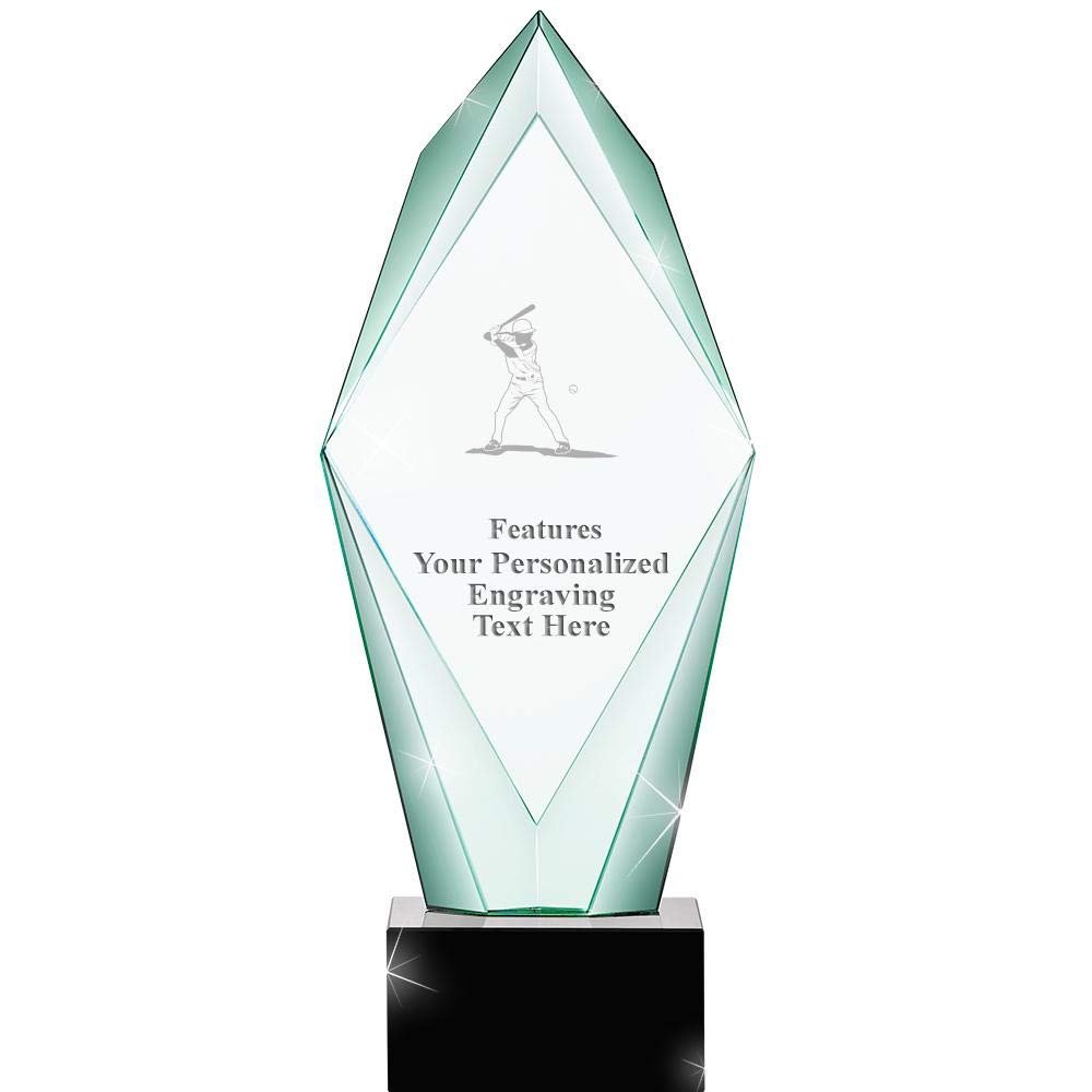 13" Jade Epic Baseball Batter Crystal Award, Custom Engraved Baseball Batter Trophy, Engraving Included, Prime
