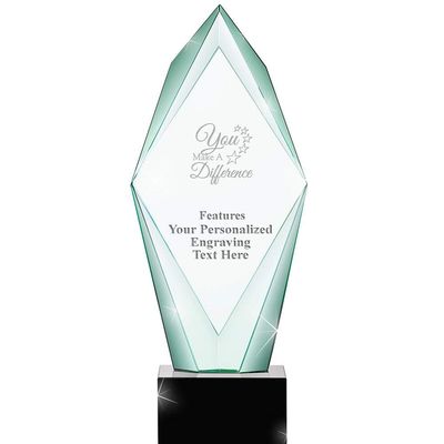 13" Jade Epic You Make A Difference Crystal Award, Custom Engraved You Make A Difference Trophy, Engraving Included, Prime