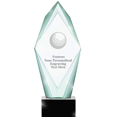 13" Jade Epic Golf Ball Crystal Award, Custom Engraved Golf Ball Trophy, Engraving Included