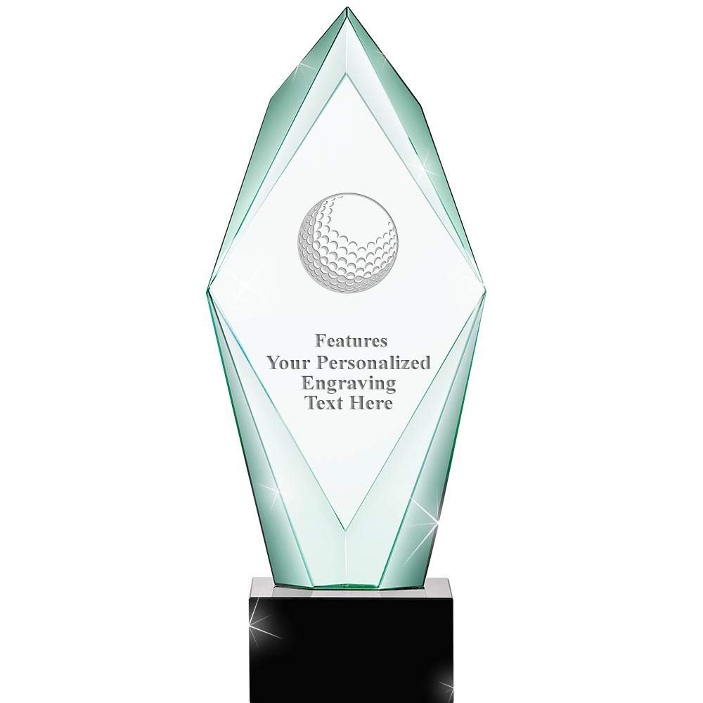 13" Jade Epic Golf Ball Crystal Award, Custom Engraved Golf Ball Trophy, Engraving Included