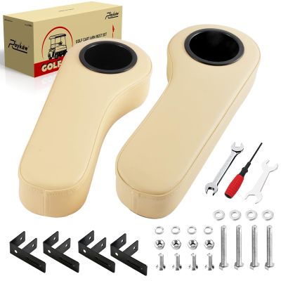 Roykaw Golf Cart Armrest with Cup Holder Compatible with EZGO Club Car Yamaha - Upgrade Support Frame/No Drilling Required - Just Only Fit 1.0" Square Tube Frame