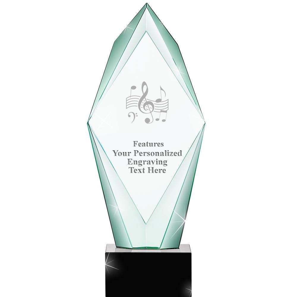 13" Jade Epic Music Crystal Award, Custom Engraved Music Trophy, Engraving Included, Prime