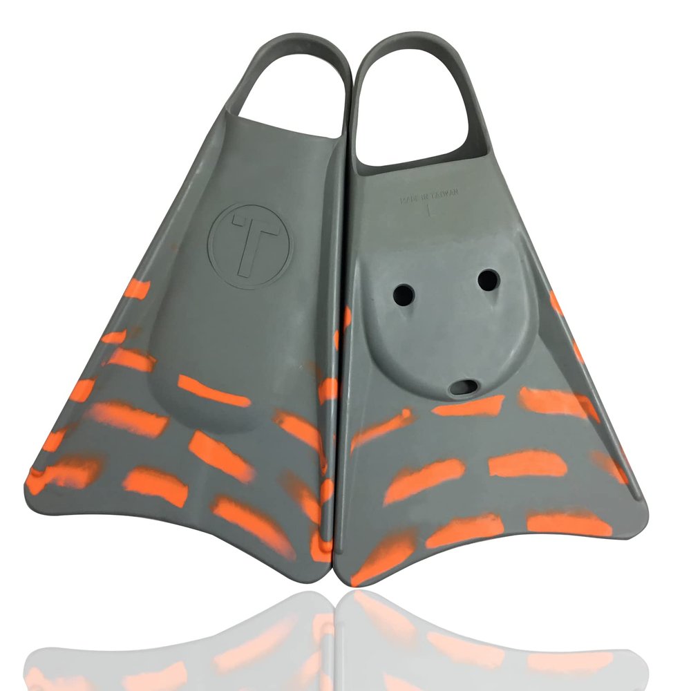 Tribe T2 Bodyboarding Swimfins - Great for Beach and Pool! Grey / Orange MS