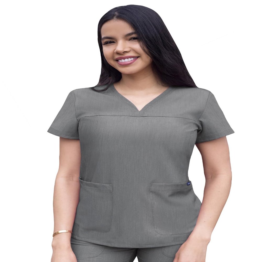 Adar Uniforms Pro Heather Scrubs for Women - Sweetheart V-Neck Top - P4210H (Heather Grey - M)