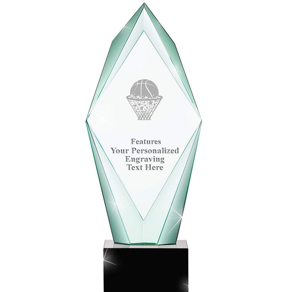 13" Jade Epic Basketball - Ball in Net Crystal Award, Custom Engraved Basketball - Ball in Net Trophy, Engraving Included, Prime