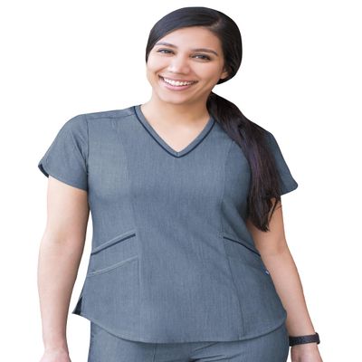 Adar Pro Heather Scrubs for Women - Modern V-Neck Scrub Top - P7002H - Heather Navy - M