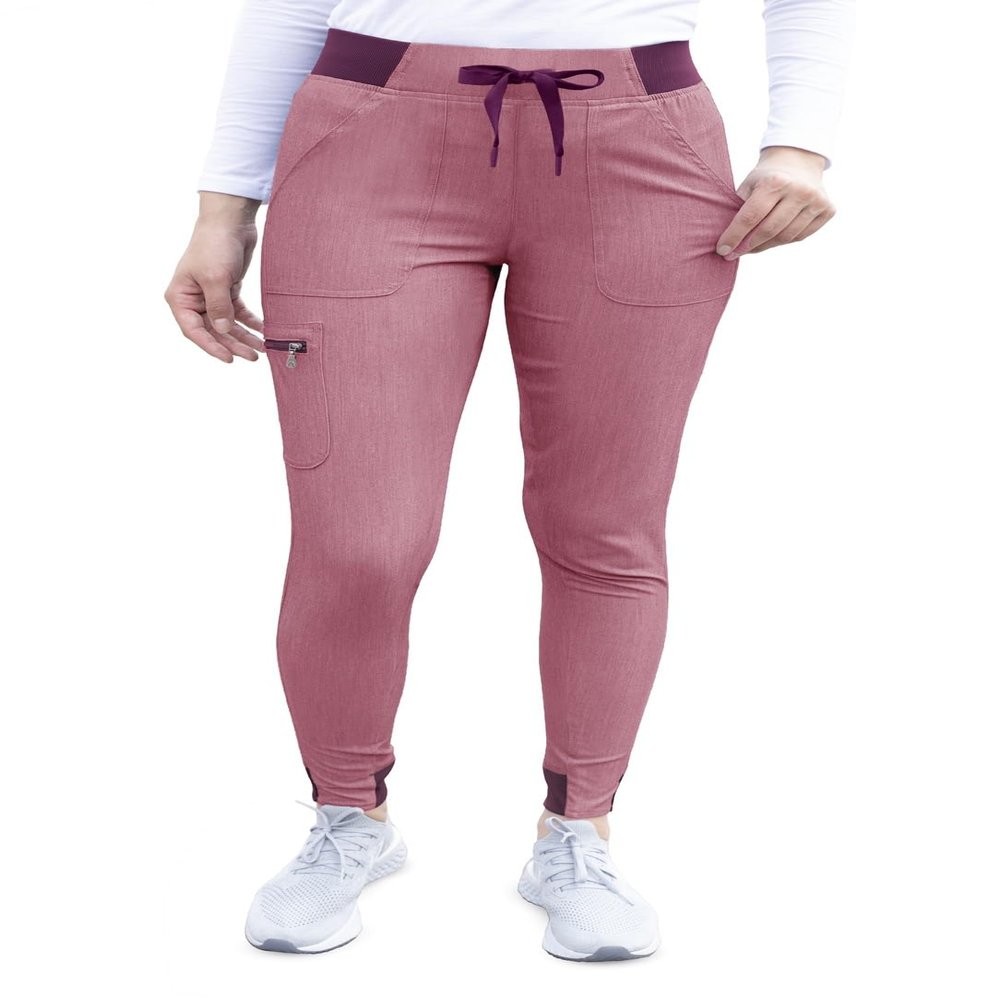 Adar Pro Heather Scrubs for Women - Ultimate Yoga Jogger Scrub Pants - P7104H - Heather Wine - XS