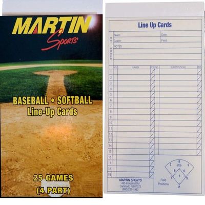 Martin Sports Baseball/Softball 25 Game Line-Up Cards, 4-Part Carbon Copy, 5.5" x 8.5"