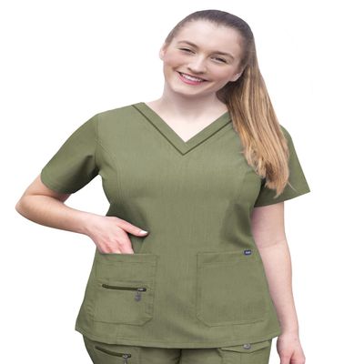 Adar Pro Heather Scrubs for Women - Elevated V-Neck Scrub Top - P4212H - Heather Olive - XS