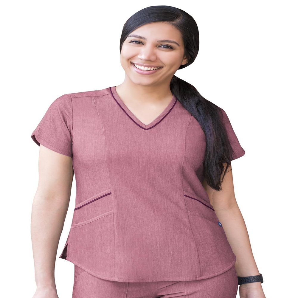 Adar Pro Heather Scrubs for Women - Modern V-Neck Scrub Top - P7002H - Heather Wine - S