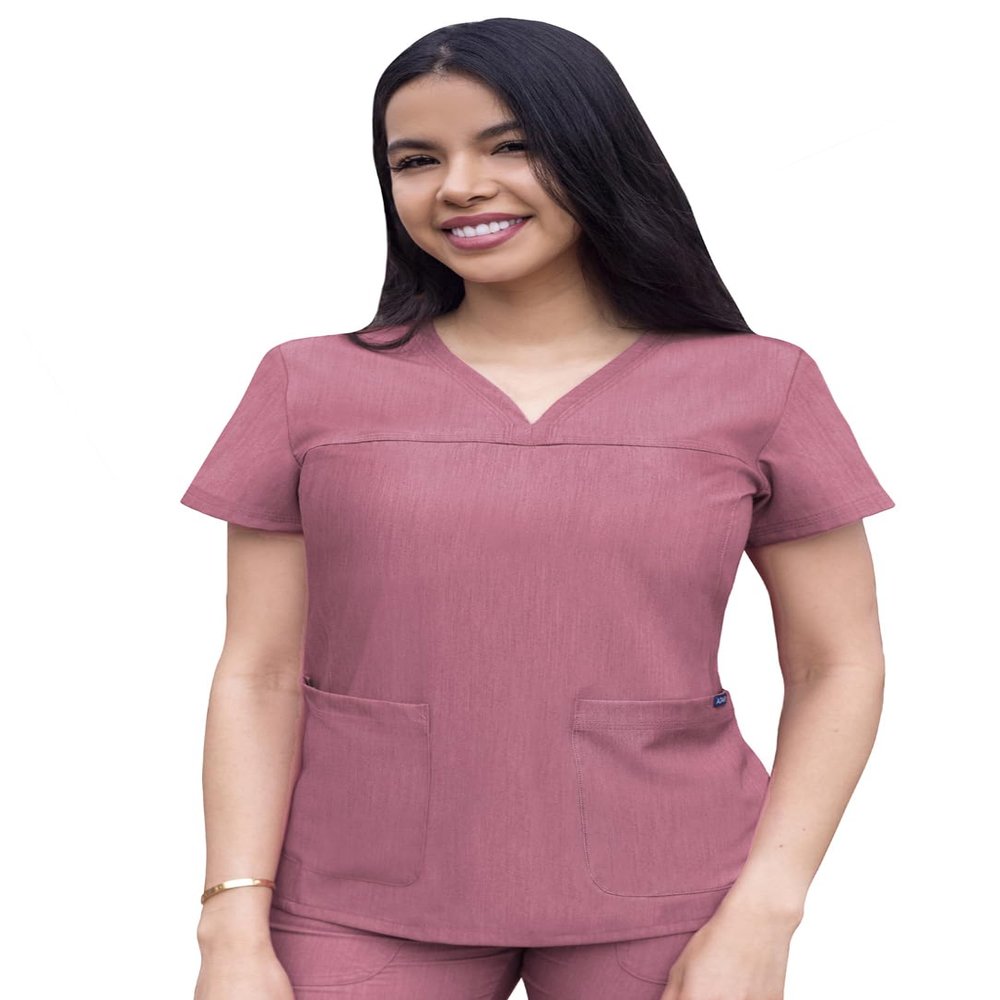 Adar Uniforms Pro Heather Scrubs for Women - Sweetheart V-Neck Top - P4210H (Heather Wine - M)