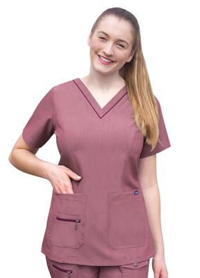 Adar Pro Heather Scrubs for Women - Elevated V-Neck Scrub Top - P4212H - Heather Wine - XS