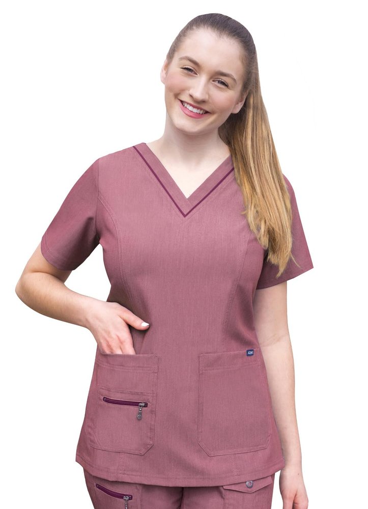 Adar Pro Heather Scrubs for Women - Elevated V-Neck Scrub Top - P4212H - Heather Wine - XS