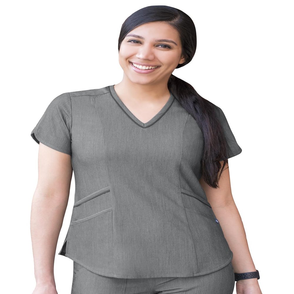 Adar Pro Heather Scrubs for Women - Modern V-Neck Scrub Top - P7002H - Heather Grey - XXS