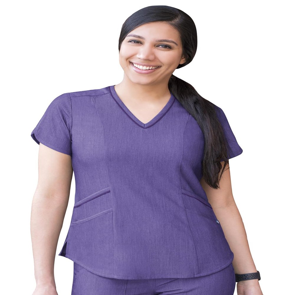 Adar Uniforms Pro Heather Scrubs for Women - Modern V-Neck Top - P7002H (Heather Grape - 2X)